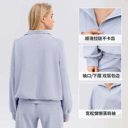Autumn and Winter New Exercise Sweatshirt Women's Half Long-sleeve Zipper Loose Outdoor Casual Running Sportswear