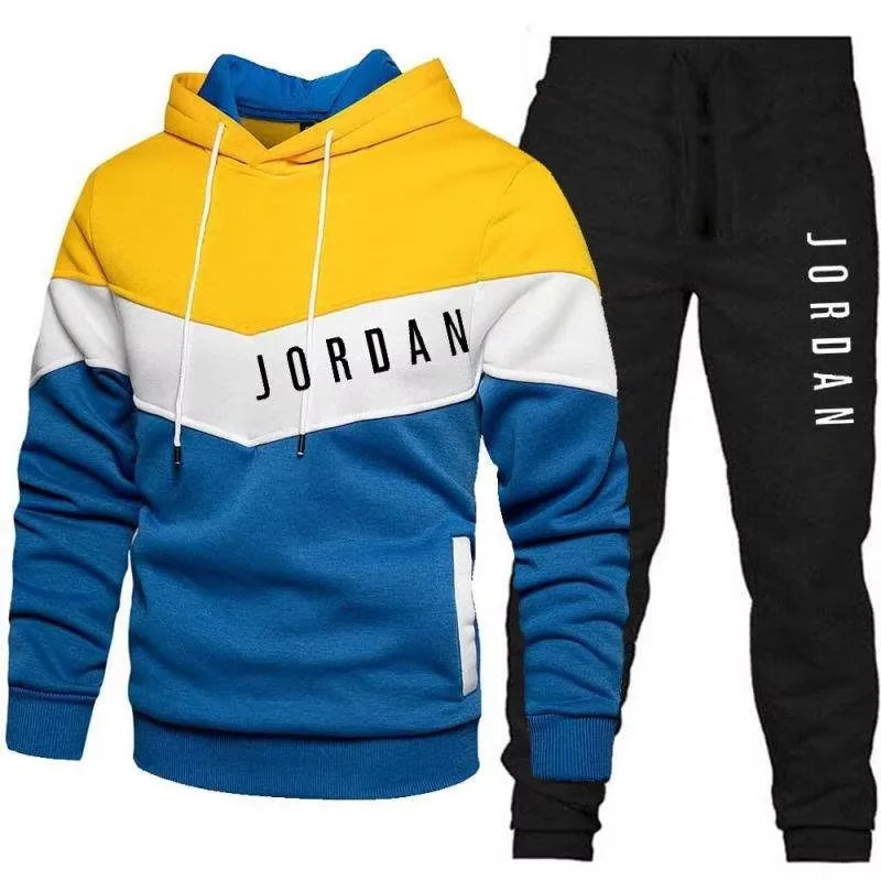 Customized Men's Patchwork Sportswear Fashion Brand Hoodie Set Two Piece Sweater Set