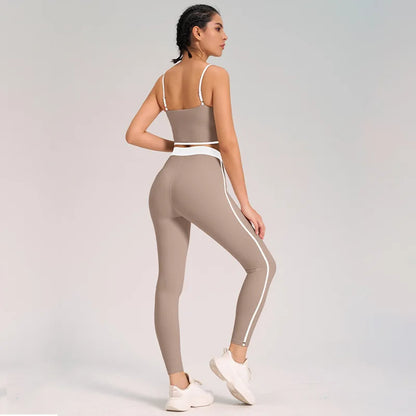 Two-Piece Double-Sided Brushed Sportswear Set Breathable Yoga Wear for Outdoor Running & Exercise Solid Pattern Fitness Apparel