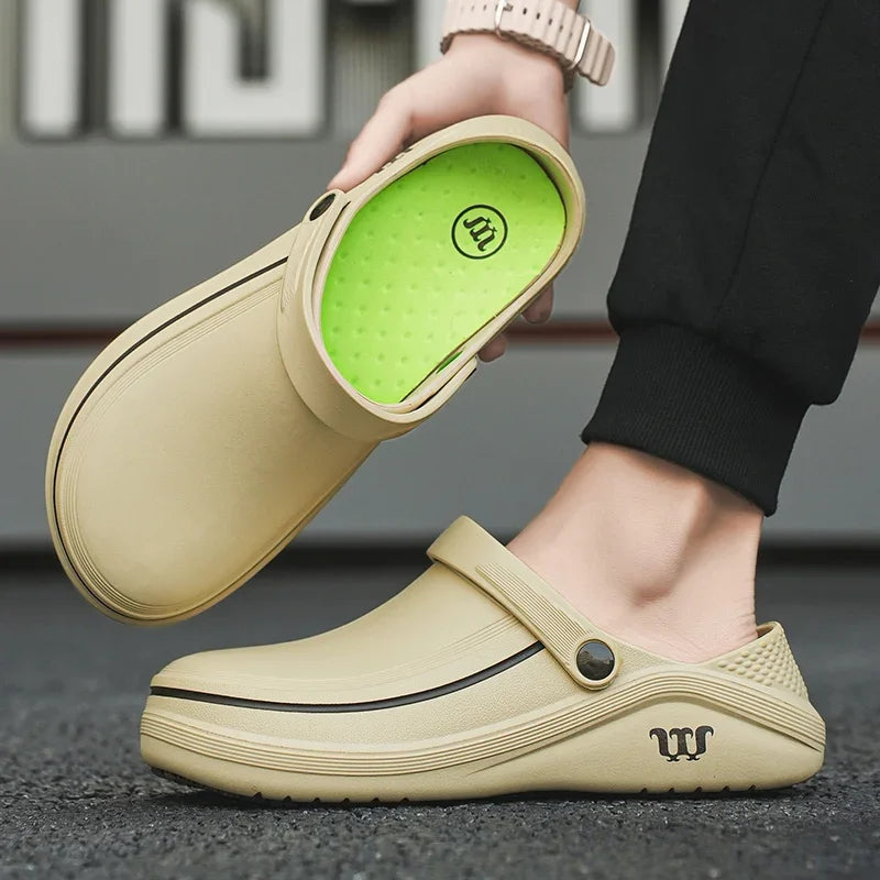 Men's Casual Clogs Shoes Waterproof and Oil-Proof Low-Top Non-Slip Chef Shoes Doctor & Nurse Work Sandals