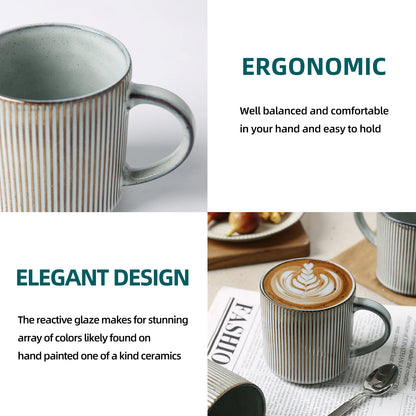 16Oz Ceramic Coffee Mugs Set of 4 Rustic Stoneware Coffee Cups Set with Large Handle for Latte Cocoa Tea Milk Smoky Blue