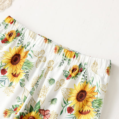 Catpapa Local Warehouse Solid Long Sleeve Top Floral Pants Kids Baby 3pcs Soft Cotton Clothes Spring Fall Girls Clothing Sets