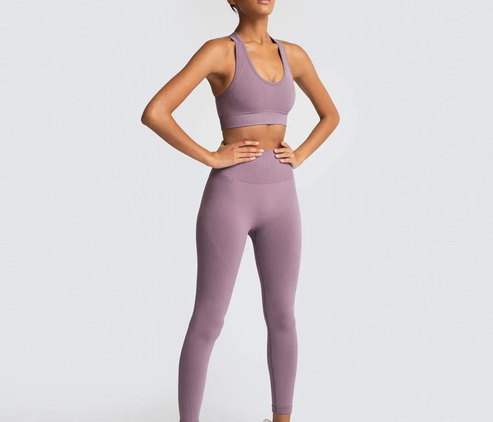 Custom Logo Women's Solid Sportswear Suit Low Neck Push up Bra and  Seamless Scrunch Butt Leggings Set Fitness Yoga Wear Suit