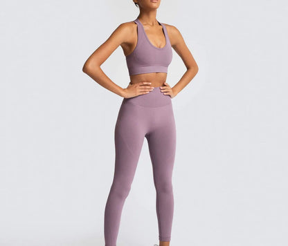 Custom Logo Women's Solid Sportswear Suit Low Neck Push up Bra and  Seamless Scrunch Butt Leggings Set Fitness Yoga Wear Suit