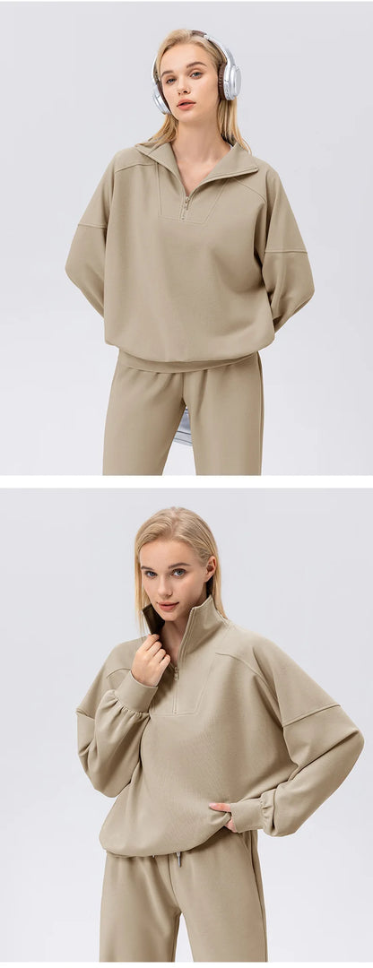 Autumn and Winter New Exercise Sweatshirt Women's Half Long-sleeve Zipper Loose Outdoor Casual Running Sportswear