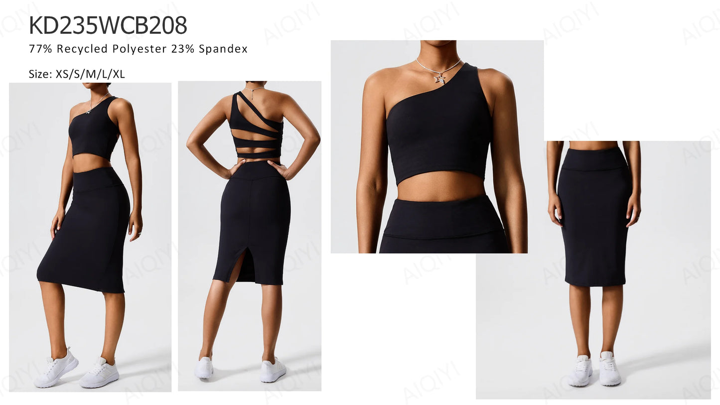 Two-Piece Double-Sided Brushed Sportswear Set Breathable Yoga Wear for Outdoor Running & Exercise Solid Pattern Fitness Apparel