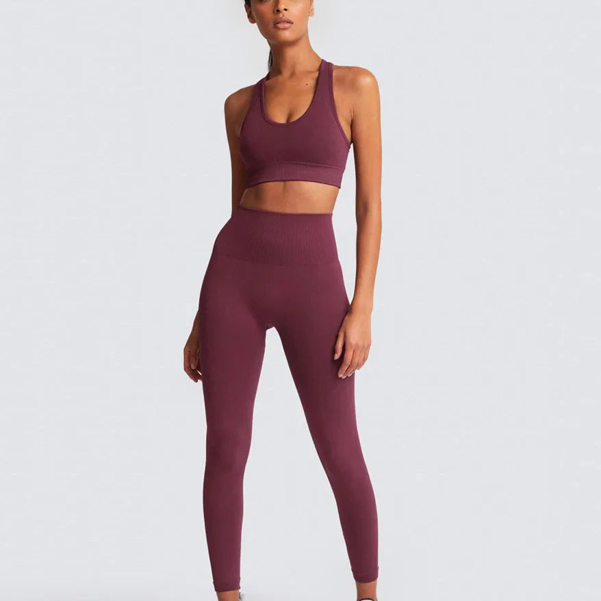 Custom Logo Women's Solid Sportswear Suit Low Neck Push up Bra and  Seamless Scrunch Butt Leggings Set Fitness Yoga Wear Suit