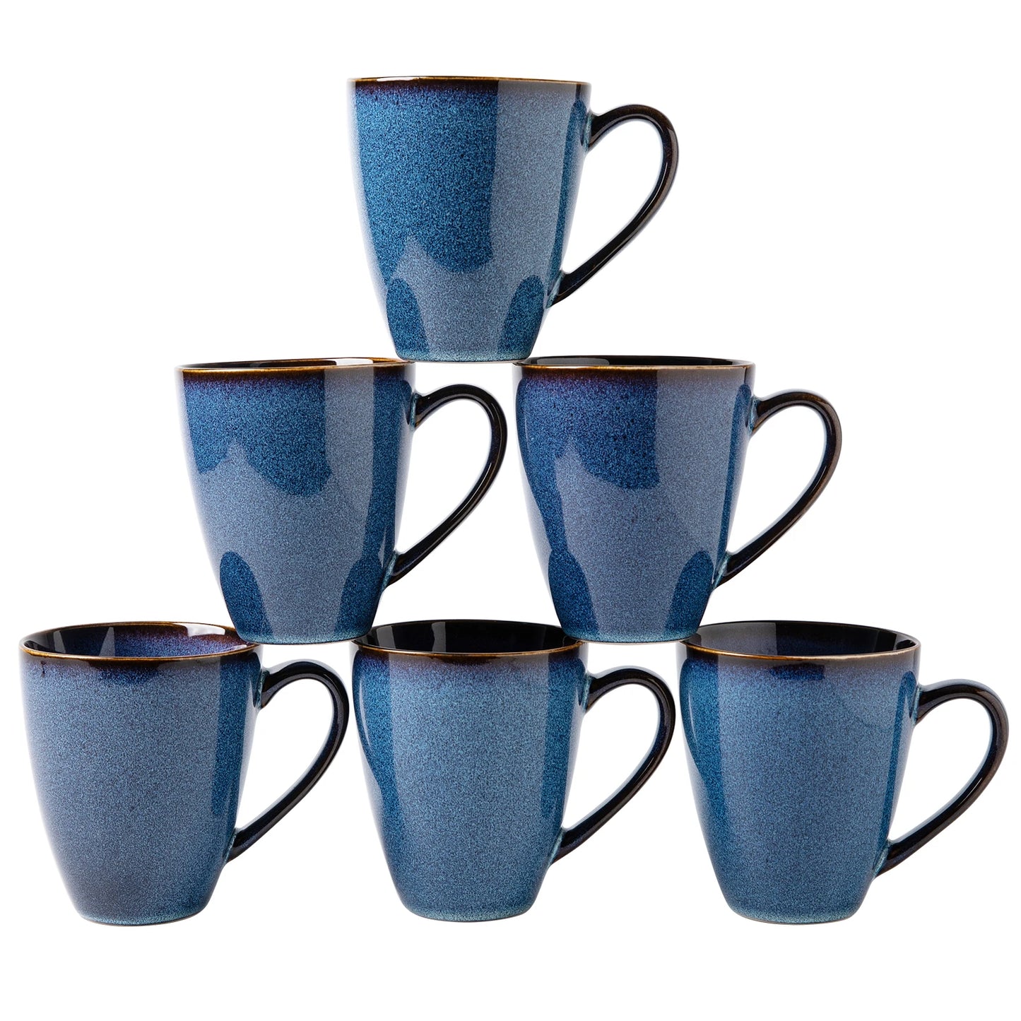 Coffee Mugs Set of 6, 17 OZ Large Ceramic Blue Coffee Mugs Set with Handle for Tea Latte Milk Cocoa Cappuccino (Starry Blue)