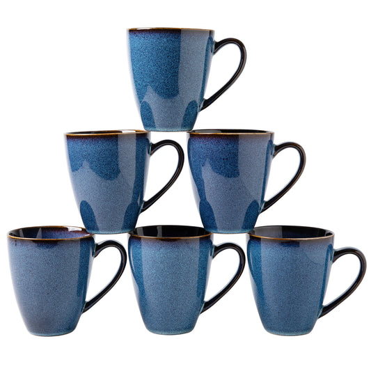 Coffee Mugs Set of 6, 17 OZ Large Ceramic Blue Coffee Mugs Set with Handle for Tea Latte Milk Cocoa Cappuccino (Starry Blue)