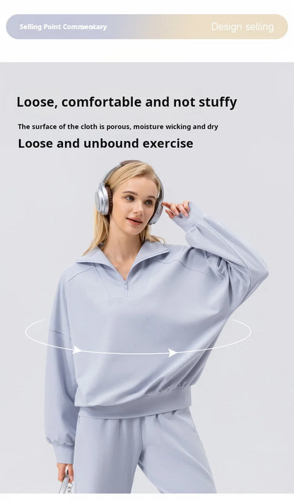 Autumn and Winter New Exercise Sweatshirt Women's Half Long-sleeve Zipper Loose Outdoor Casual Running Sportswear