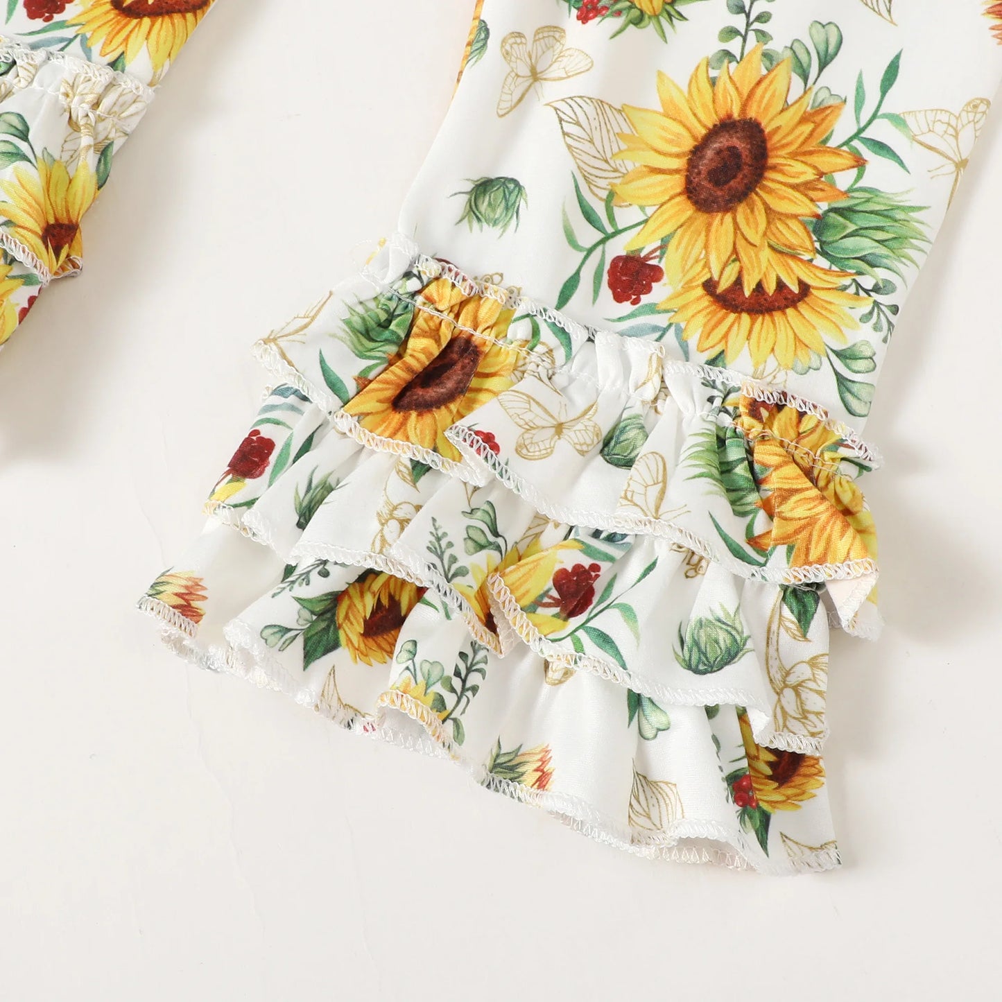 Catpapa Local Warehouse Solid Long Sleeve Top Floral Pants Kids Baby 3pcs Soft Cotton Clothes Spring Fall Girls Clothing Sets