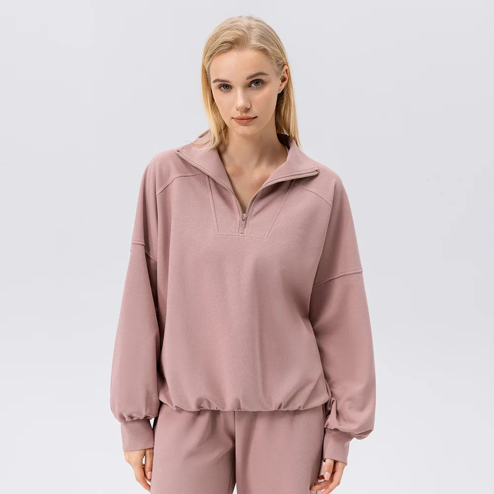 Autumn and Winter New Exercise Sweatshirt Women's Half Long-sleeve Zipper Loose Outdoor Casual Running Sportswear