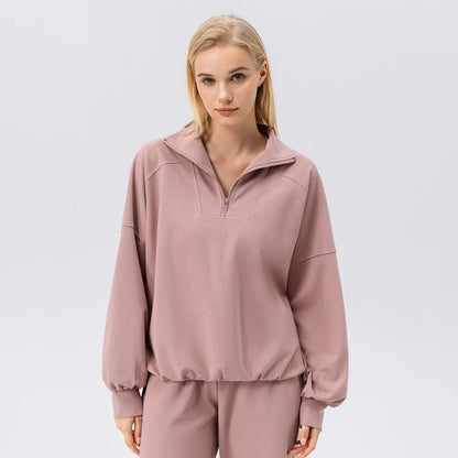 Autumn and Winter New Exercise Sweatshirt Women's Half Long-sleeve Zipper Loose Outdoor Casual Running Sportswear