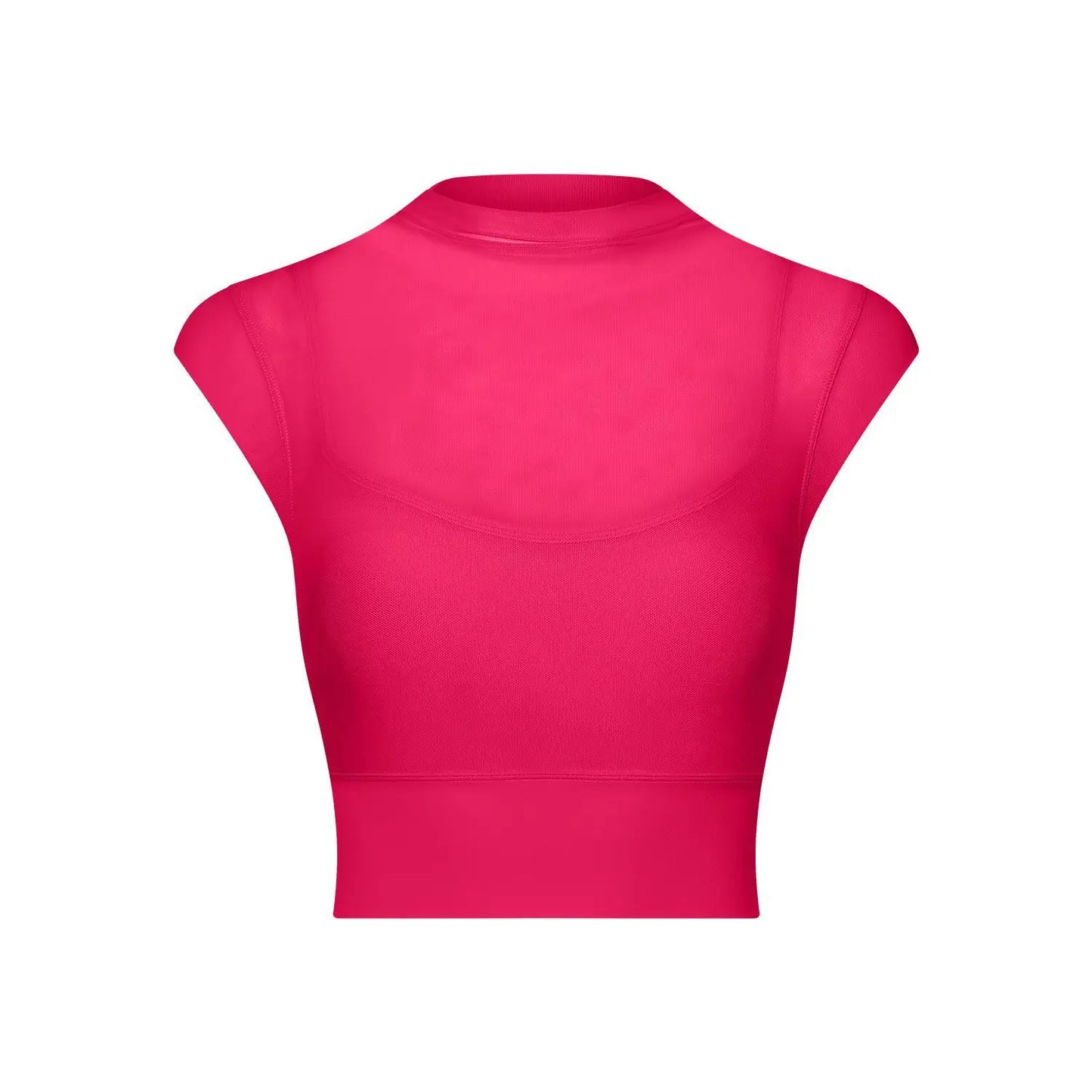 New Design Women's Sexy Mesh Panel 2 in 1 High Neck Sleeveless Quick Dry Crop Top Fitness Tennis Yoga Sportswear Crop Top