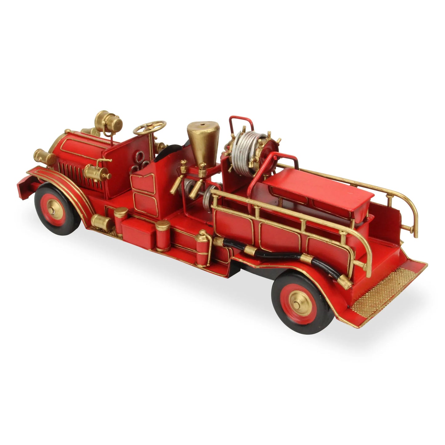 Homeroots 6" Red and Gold Metal Hand Painted Early 20th Century Red Fire Engine Model Car