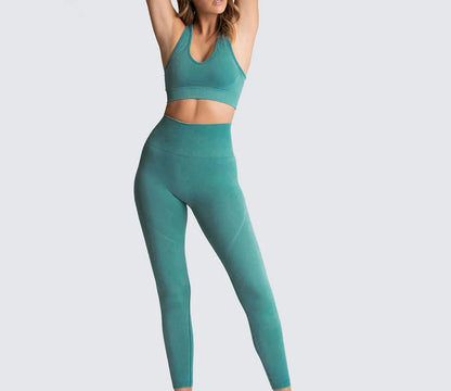 Custom Logo Women's Solid Sportswear Suit Low Neck Push up Bra and  Seamless Scrunch Butt Leggings Set Fitness Yoga Wear Suit