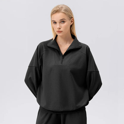 Autumn and Winter New Exercise Sweatshirt Women's Half Long-sleeve Zipper Loose Outdoor Casual Running Sportswear