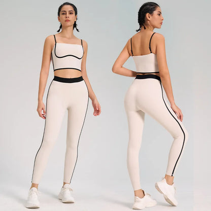 Two-Piece Double-Sided Brushed Sportswear Set Breathable Yoga Wear for Outdoor Running & Exercise Solid Pattern Fitness Apparel