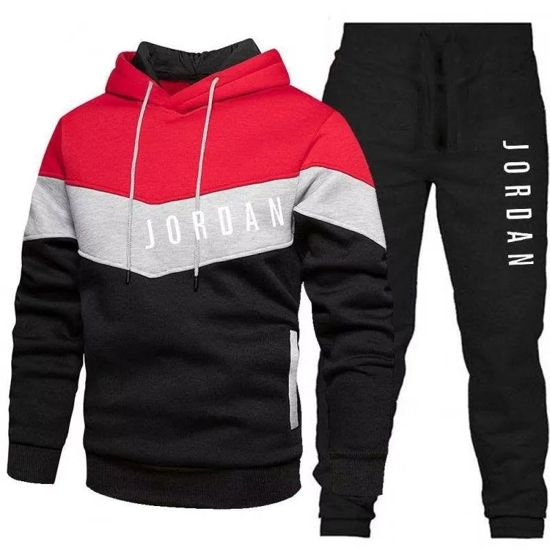 Customized Men's Patchwork Sportswear Fashion Brand Hoodie Set Two Piece Sweater Set