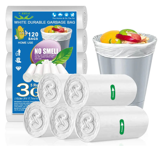 3 Gallon Small Trash Bags 120 Counts White Garbage Bags Small Bathroom Trash Can Bags 10L Wastebasket Liners Home Office Kitchen