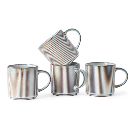 16Oz Ceramic Coffee Mugs Set of 4 Rustic Stoneware Coffee Cups Set with Large Handle for Latte Cocoa Tea Milk Smoky Blue