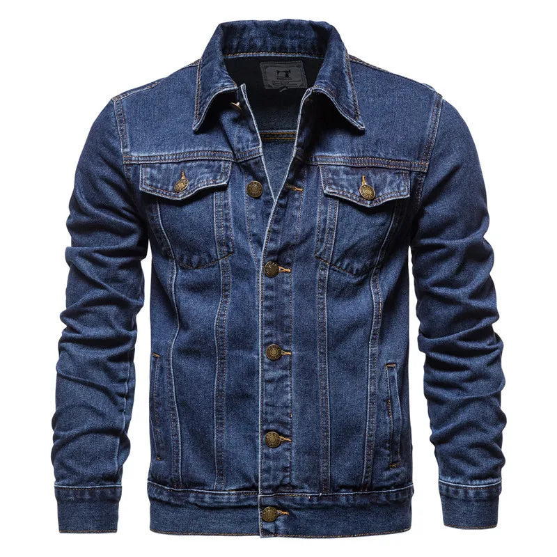 Men Denim Coat Casual Coats Turn Down Collar Full Sleeve Jackets Single Breasted Regular Pocket Button Jacket Splice Autumn