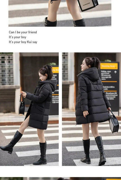 Women's Winter Thickened Jackets Heavy-Weight Coats Hooded Quilted Jacket Long Fitted Parka with Pockets Women down cotton coat