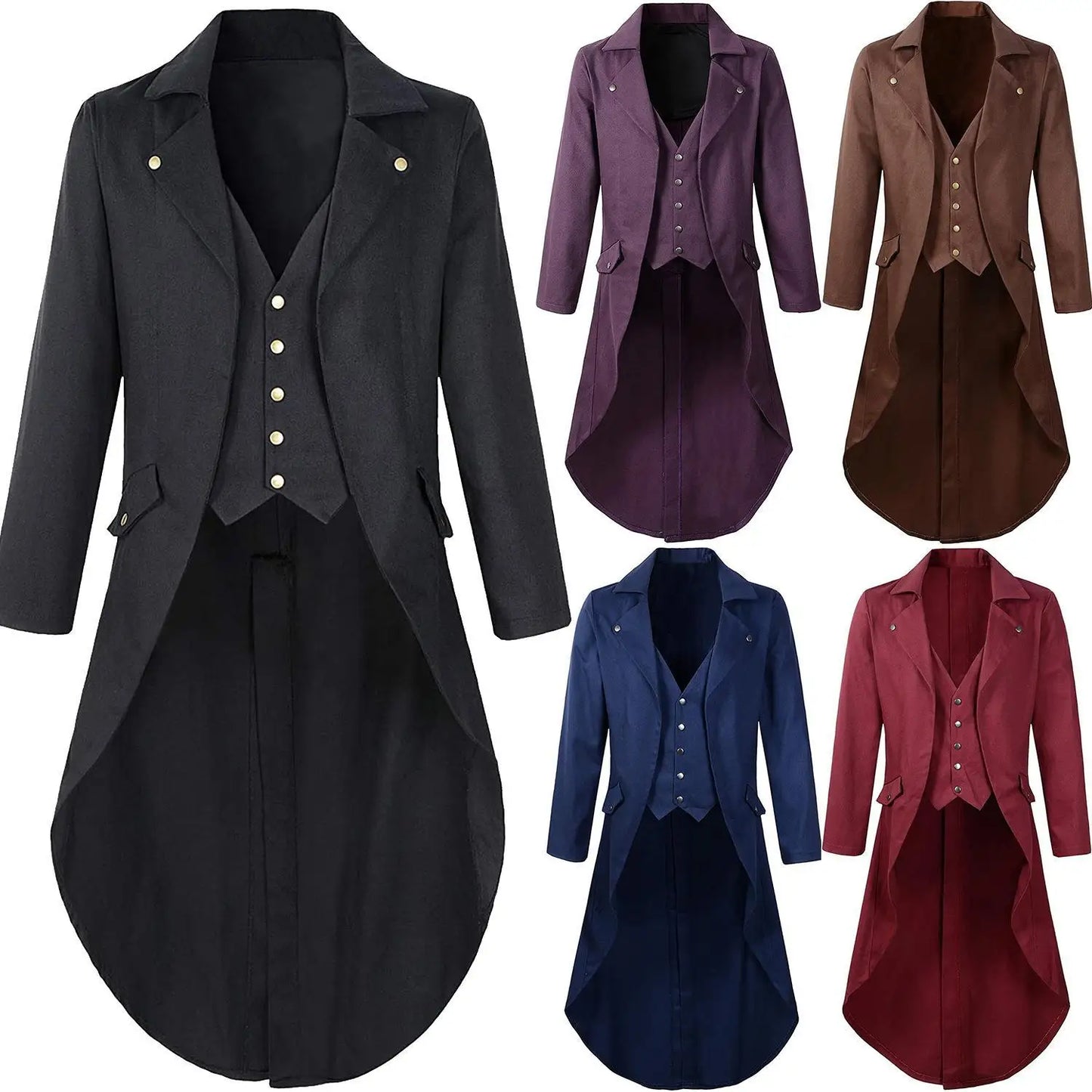 Mens Gothic Tail Coat Black Steampunk Victorian Coat for Men