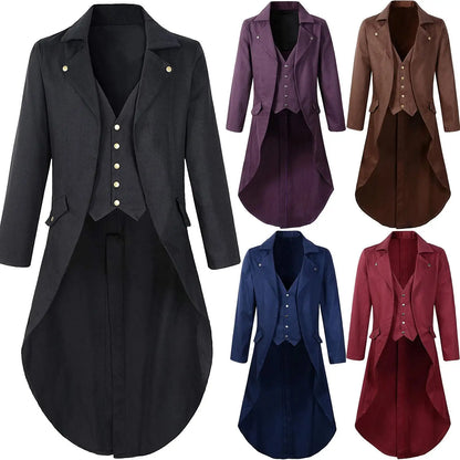 Mens Gothic Tail Coat Black Steampunk Victorian Coat for Men