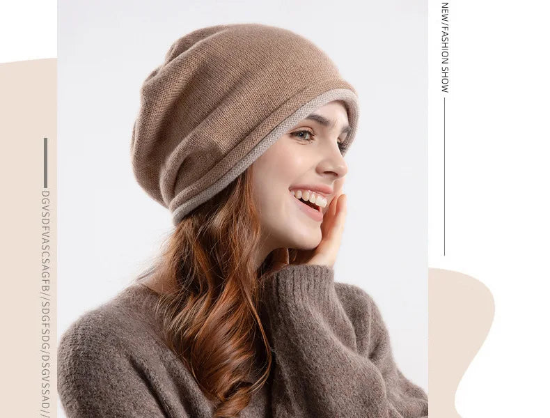 Winter Women Curled Knit Hat Fashion Cold Hat Warm Pile Hat Big Head Round Ear Protector Hat Puller Hat