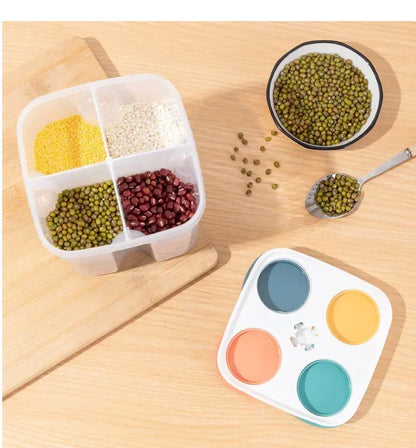 Upgrade Model Kitchen Cereals Storage Box Plastic 4 Grids Cereals Sealed Jar Food Container Moisture-proof Grain Tank