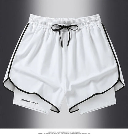 UETEEY Men's Shorts 2 in 1 Sports Fitness Gym Running Workout Shorts Hidden Pocket Quick Drying Cycling Jogging Men Short Pants