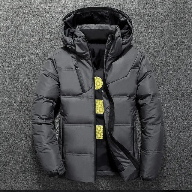 Men's Coat Windproof White Duck Down Jacket Men Winter Removable Cap Parkas Solid Color Outdoor Casual Hooded Overcoat Clothes