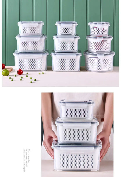 Refrigerator Storage Box Fridge Organizer Fresh Vegetable Fruit Boxes Drain Basket Storage Containers Pantry Kitchen Organizer