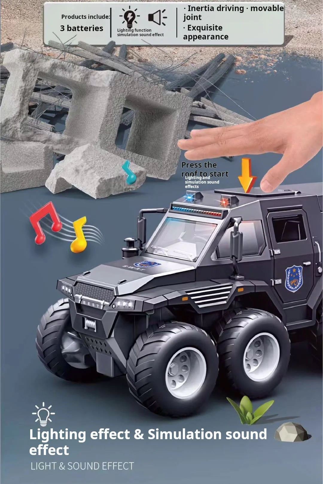 Children Inertia Toy Car With Sound Light Music Simulation Off-road Caravan Boys Interactive Toys Cool Military Buggy Toy Gift