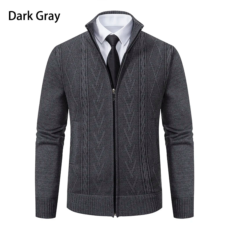 2025 Men's Knitted Sweater Coat Autumn Winter New Fashion Cashmere Padded Warm Casual