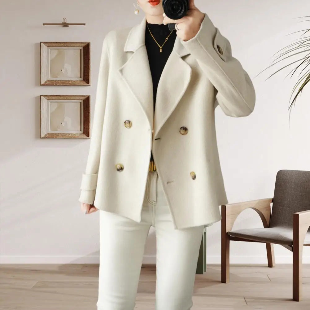 Women Long-sleeved Jacket Elegant Double-breasted Woolen Coat for Women Warm Stylish Fall/winter Jacket Formal Business for Ol