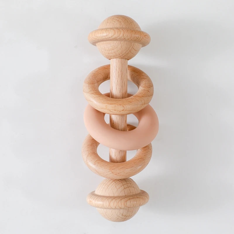 Baby Toys Wooden Rattles Silicone Ring Baby Rattles and Mobiles 0 12 Months Sensory Toys for Baby  Wooden Teether for Baby Gifts