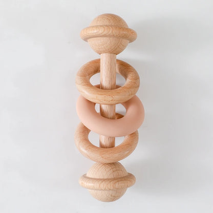 Baby Toys Wooden Rattles Silicone Ring Baby Rattles and Mobiles 0 12 Months Sensory Toys for Baby  Wooden Teether for Baby Gifts