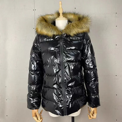 Winter Female Long Padded Faux Fur Collar with Non Removable Hooded Warm Paddeds New Fashion Women Zipper Thicken Coat