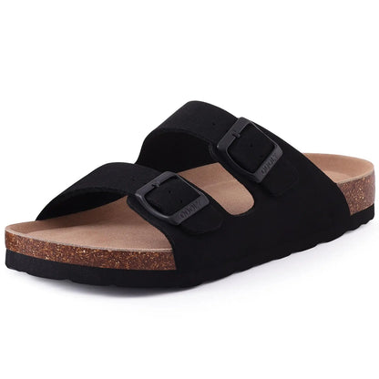 Crestar Classic Women's Cork Slippers Fashion Double Buckle Outdoor Beach Sandal Cork Footbed Leather Sandals Unisex Clogs Shoes