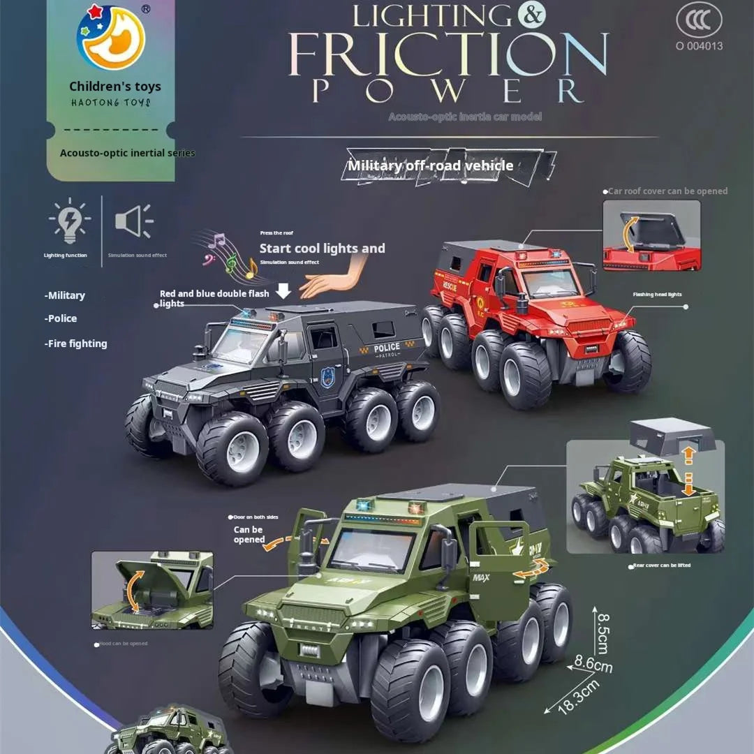 Children Inertia Toy Car With Sound Light Music Simulation Off-road Caravan Boys Interactive Toys Cool Military Buggy Toy Gift