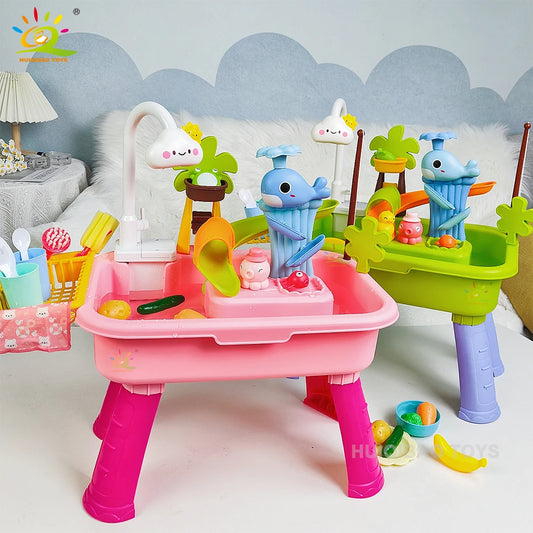 Children's kitchen toys electric fun water play water wash basin fishing dishwashing home role-playing baby early education toys