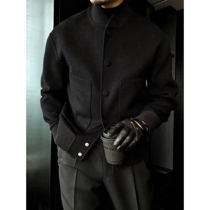 Men's Woolen Coat Fashion Brand Solid Color Stand Up Collar Versatile Trendy Jacket Jacket