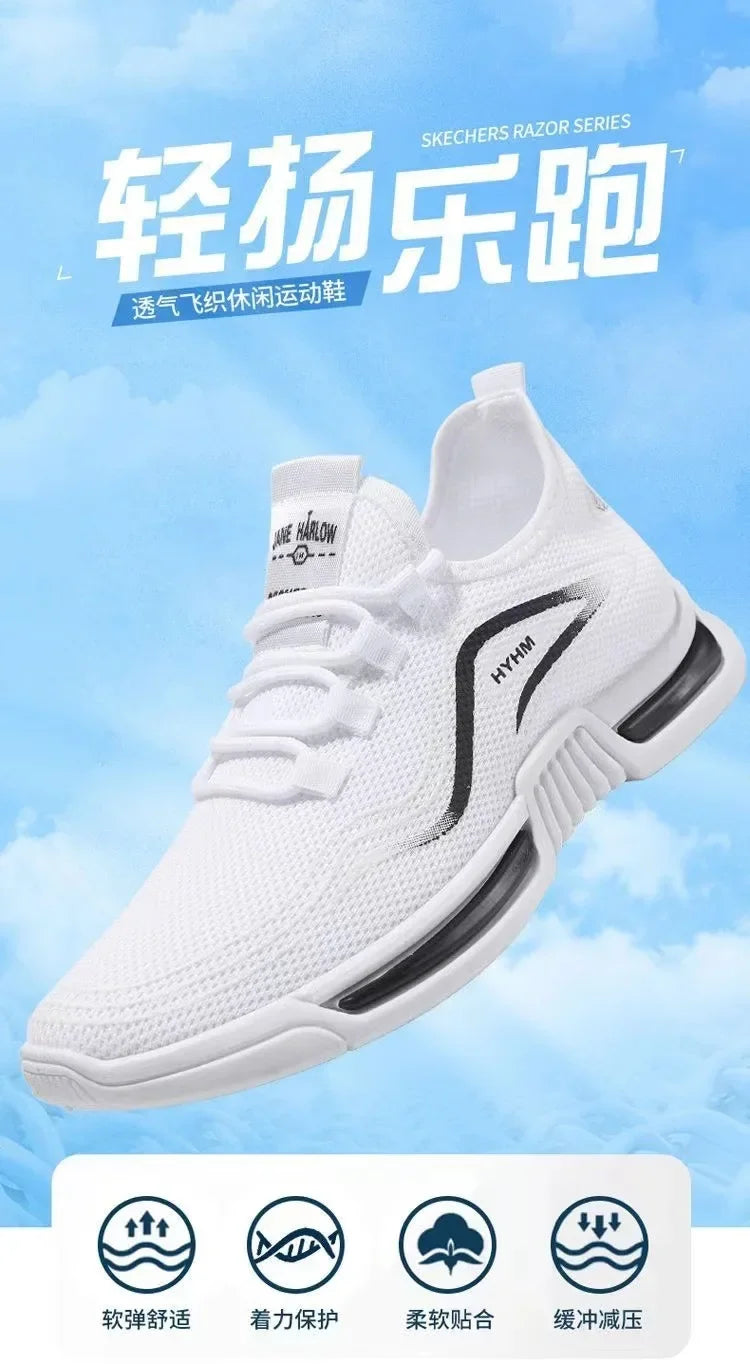 Men's sports shoes  new sports trendy shoes anti slip casual running shoes breathable and comfortable white shoes