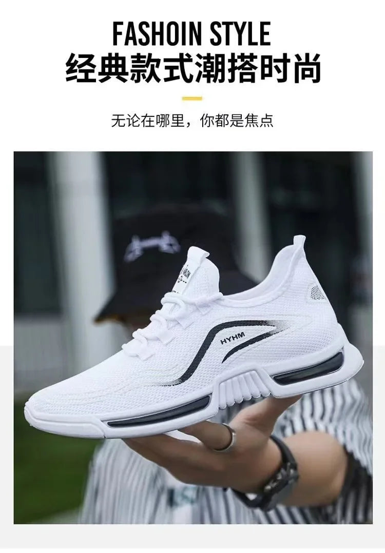 Men's sports shoes  new sports trendy shoes anti slip casual running shoes breathable and comfortable white shoes