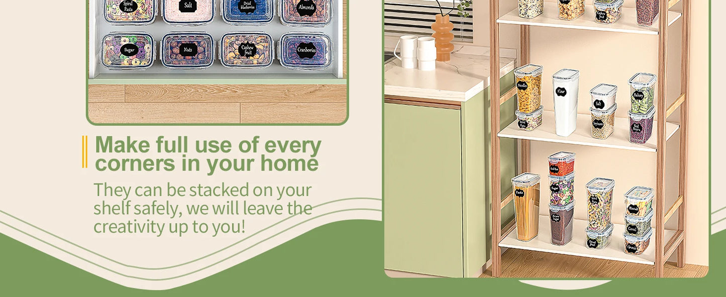 Kitchen Storage Container with Lid Airtight Set of 16 Set 2.8 L / 2.0 L / 1.4 L / 0.8 L/0.52L/0.32L/0.24L  BPA Free
