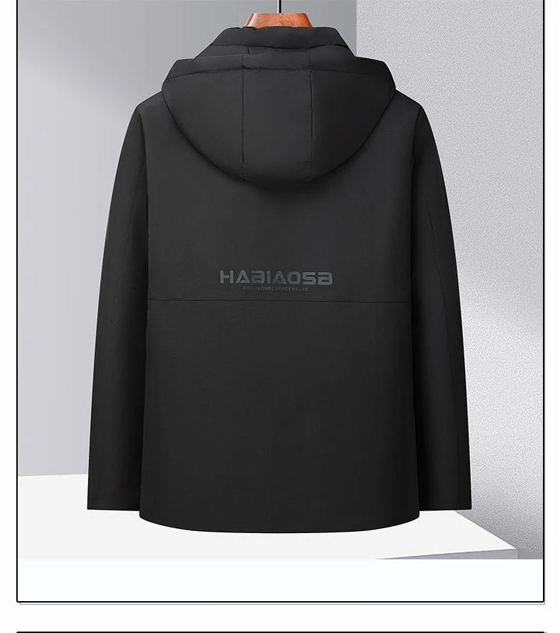 Men Winter Thick Warm Parka Coat Fleece Inside Male Solid Color Hooded Thick Jacket  Men's Middle Long Coat Size
