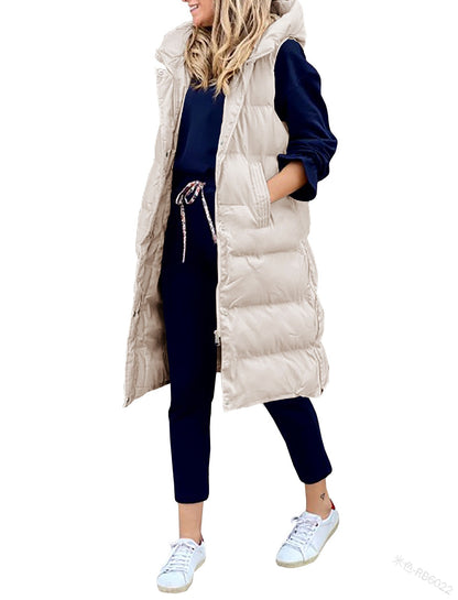 Women's Long Coat Vest With Hood Autumn Winter Sleeveless Warm Cotton Down Coat Waistcoat Quilted Vest Down Jacket Outwear 5XL