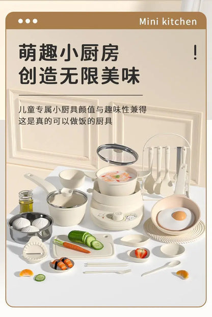 Mini Kitchenette Children'S Educational Toys Boy And Girl Pretend Play Kitchenette Full Set Real Cooking  Chidren Birthday Gifts